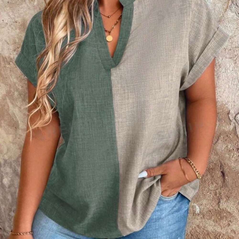 Green and Beige‎ Women’s Top, SHEIN size 2xl